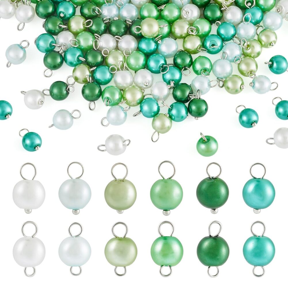 4171 120Pcs Glass Pearl Charms Pendants 2 Styles Crystal Pearls Connector